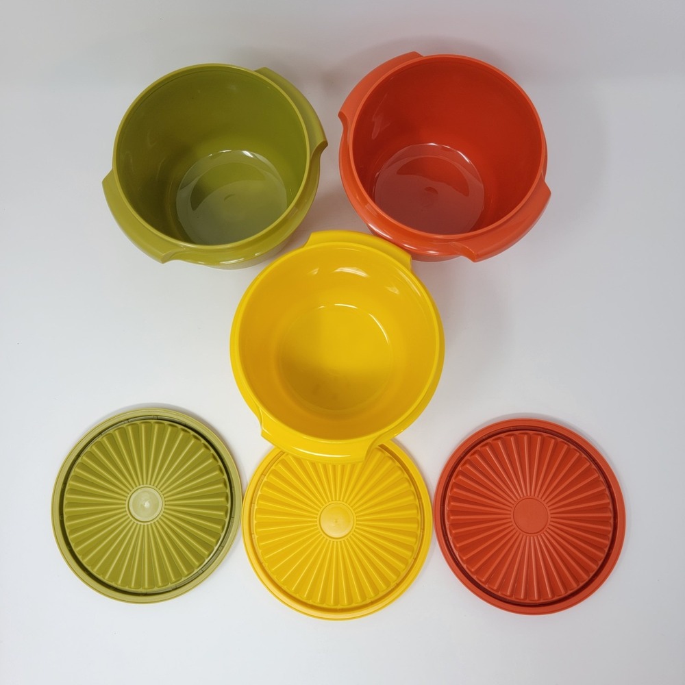 NOS Lot of 3 Vintage Tupperware Servalier Bowls 886-23 Autumn Harvest - Picture 7 of 13